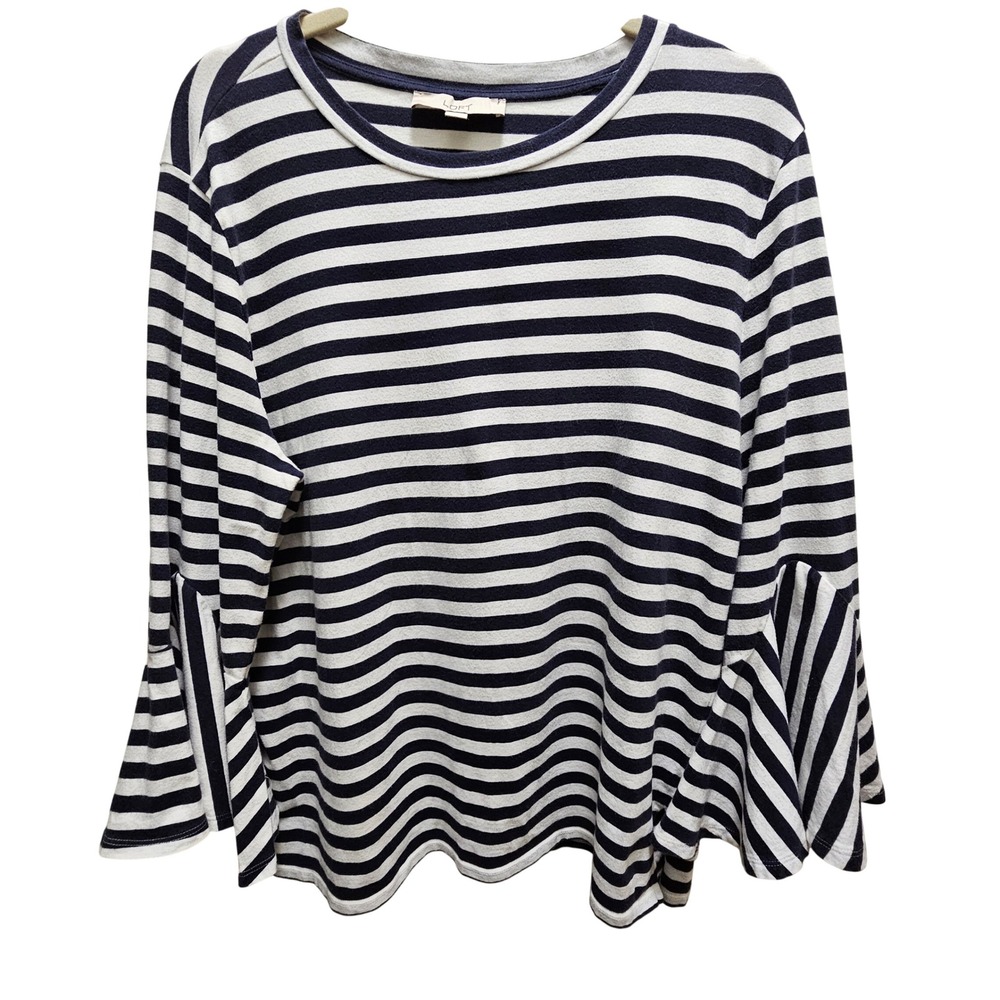 Loft Womens XL Navy Blue White Striped Bell Sleeve Knit Nautical Flare Sleeve